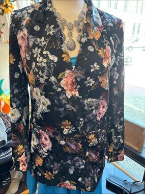 H&M Black Floral Double-Breasted Blazer
